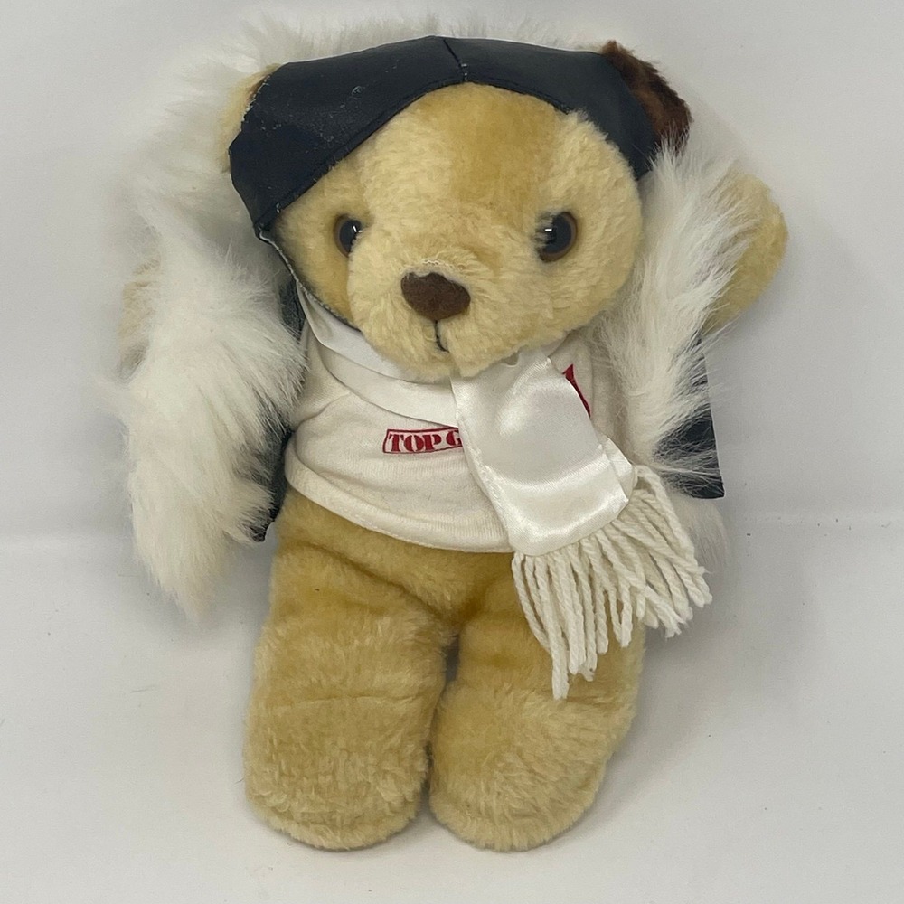 Vintage Top Gun Pilot Teddy Bear Plush Lion Marketing Aviator Leather Jacket